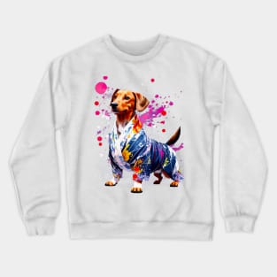 Vibrant Dachshund in Colorful Kimono Inspired by Japanese Culture Crewneck Sweatshirt